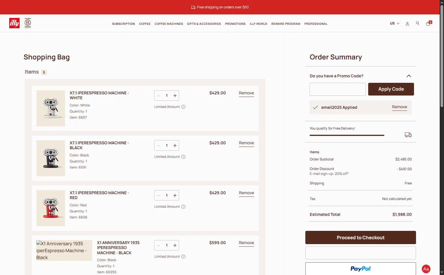 illycaffè checkout page showing illycaffè promo code box | Screenshot taken by SimplyCodes community member on Oct 28, 2025