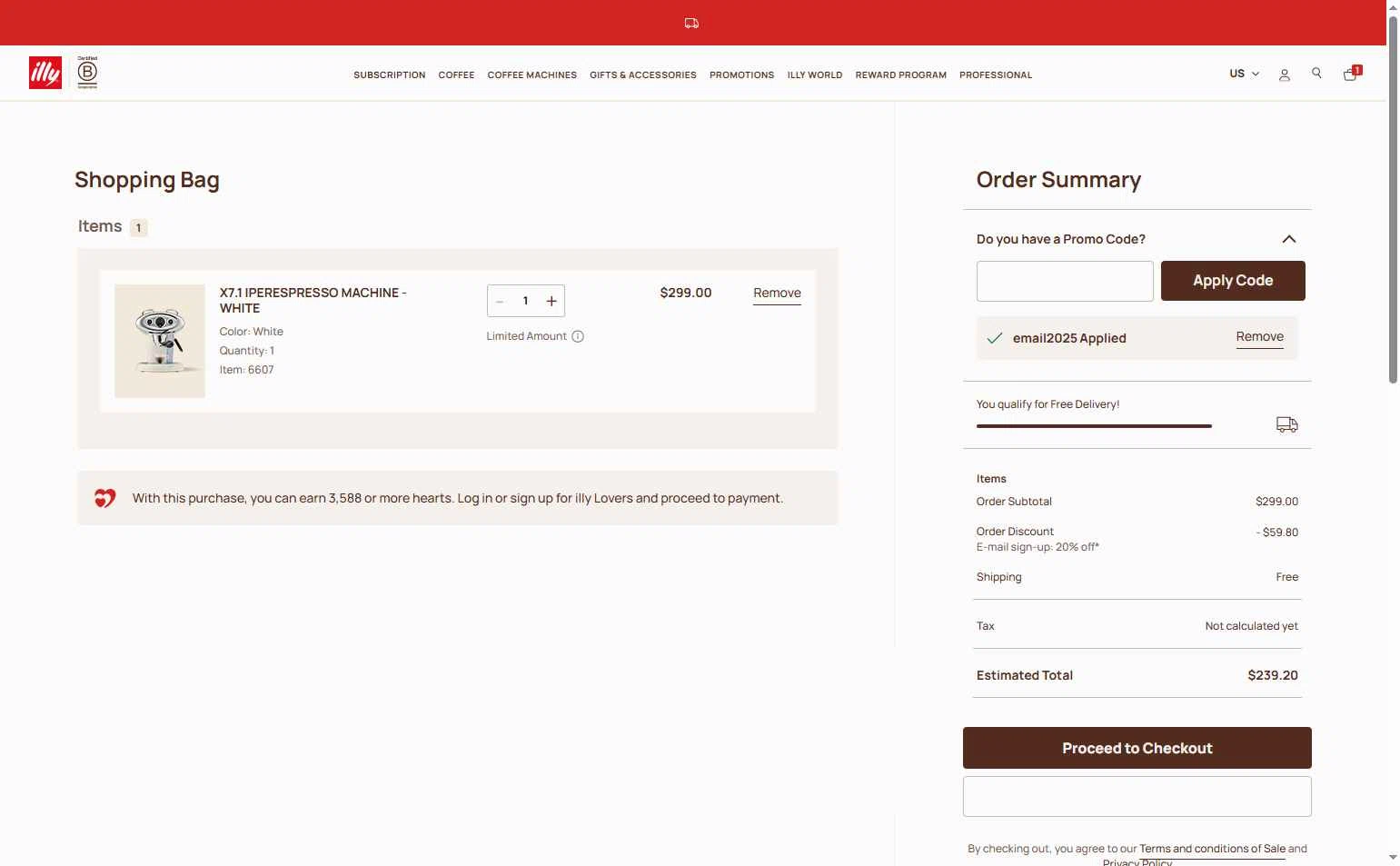 illycaffè checkout page showing illycaffè promo code box | Screenshot taken by SimplyCodes community member on Sep 28, 2025