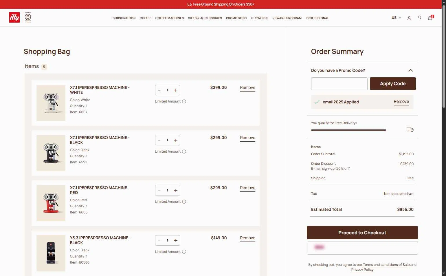 illycaffè checkout page showing illycaffè promo code box | Screenshot taken by SimplyCodes community member on Jul 17, 2025