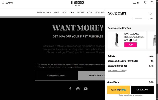 IL MAKIAGE checkout page showing IL MAKIAGE promo code box | Screenshot taken by SimplyCodes community member on Aug 1, 2025