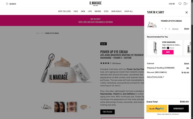 IL MAKIAGE checkout page showing IL MAKIAGE promo code box | Screenshot taken by SimplyCodes community member on Aug 21, 2025