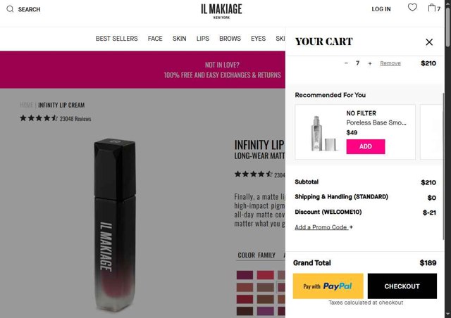 IL MAKIAGE checkout page showing IL MAKIAGE promo code box | Screenshot taken by SimplyCodes community member on Jul 10, 2025