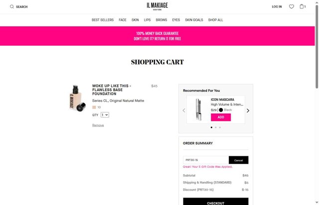 IL MAKIAGE checkout page showing IL MAKIAGE promo code box | Screenshot taken by SimplyCodes community member on Sep 1, 2025