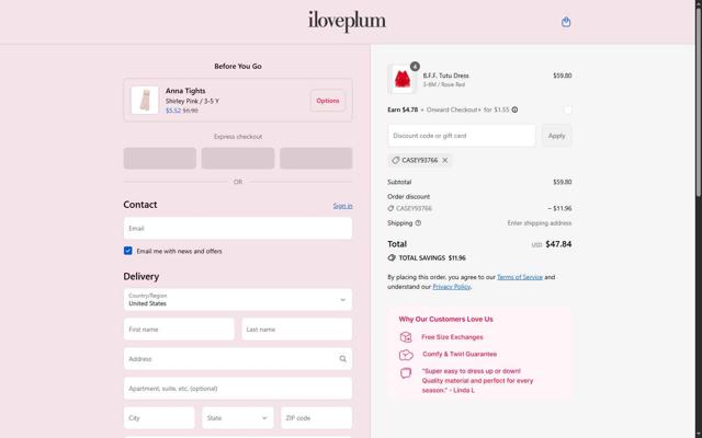 Iloveplum checkout page showing Iloveplum promo code box | Screenshot taken by SimplyCodes community member on Sep 14, 2025