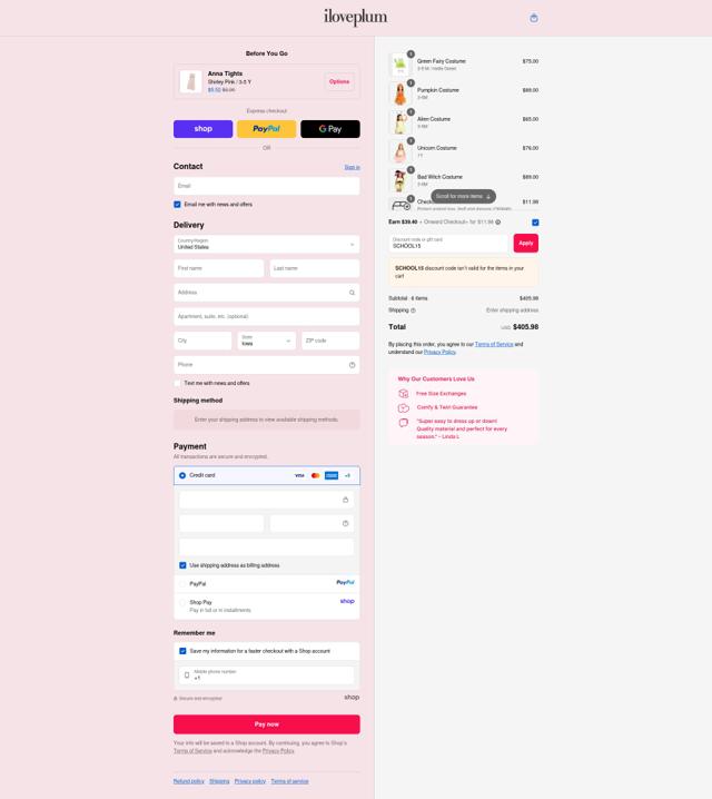 Iloveplum checkout page showing Iloveplum promo code box | Screenshot taken by SimplyCodes community member on Sep 12, 2025