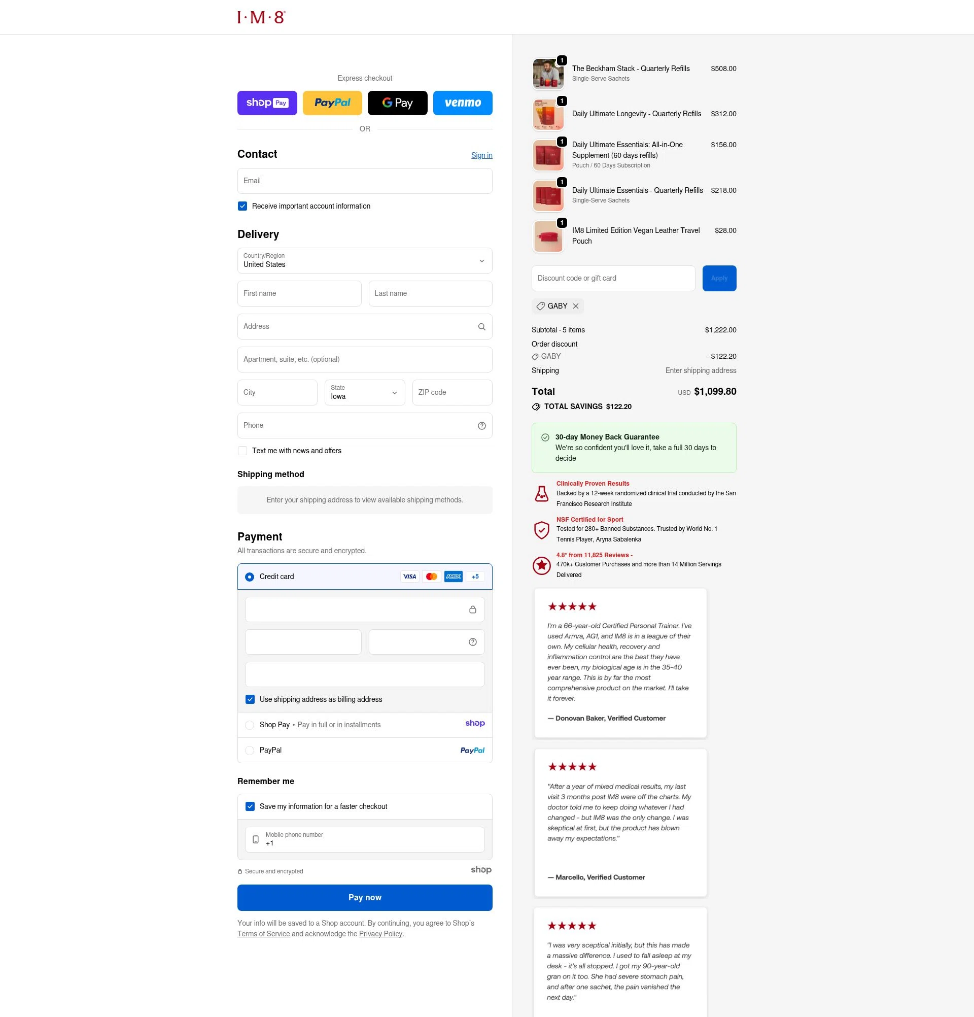 IM8 Health checkout page showing IM8 Health discount code box | Screenshot taken by SimplyCodes community member on Jan 7, 2026