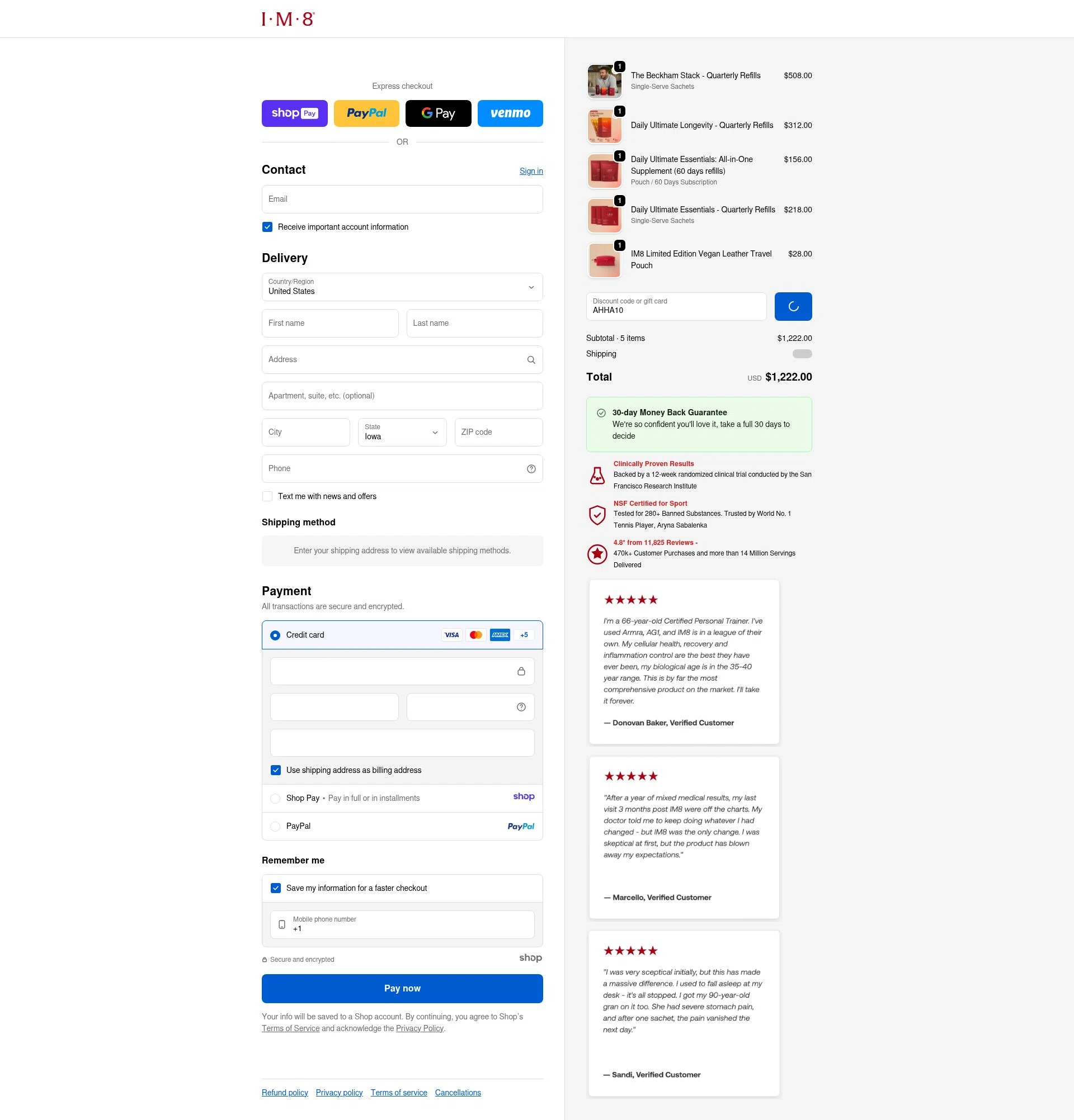 IM8 Health checkout page showing IM8 Health discount code box | Screenshot taken by SimplyCodes community member on Jan 7, 2026