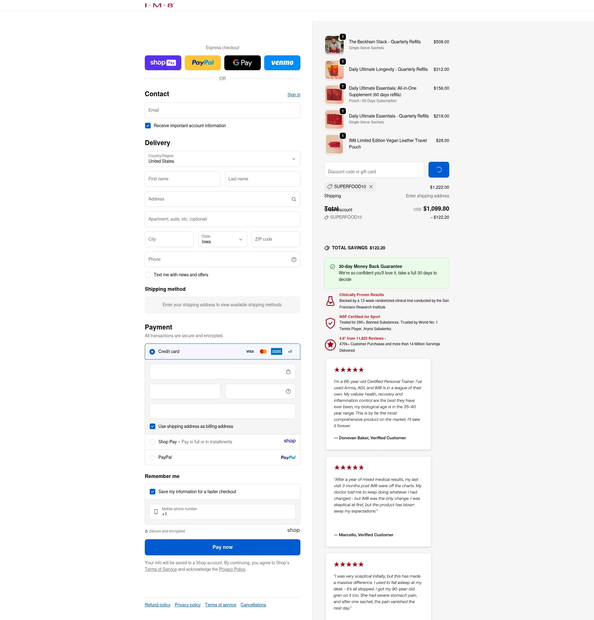 IM8 Health checkout page showing IM8 Health discount code box | Screenshot taken by SimplyCodes community member on Jan 7, 2026