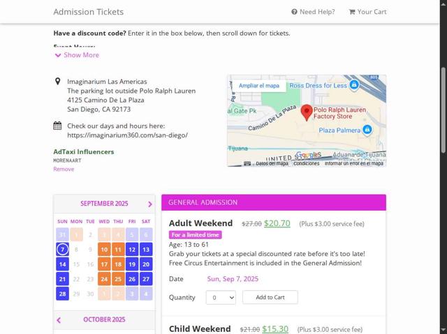 Imaginarium checkout page showing Imaginarium promo code box | Screenshot taken by SimplyCodes community member on Sep 7, 2025