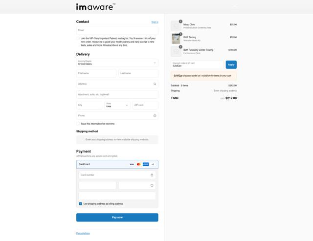 Imaware checkout page showing Imaware coupon code box | Screenshot taken by SimplyCodes community member on Sep 11, 2025