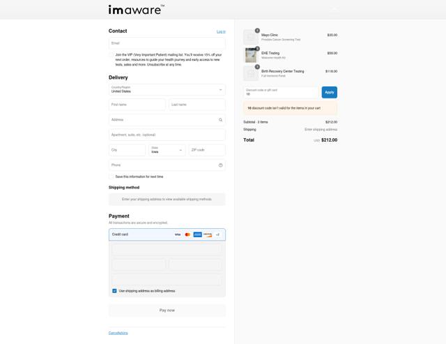 Imaware checkout page showing Imaware coupon code box | Screenshot taken by SimplyCodes community member on Aug 30, 2025