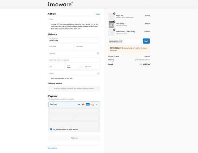 Imaware checkout page showing Imaware coupon code box | Screenshot taken by SimplyCodes community member on Sep 3, 2025