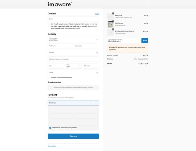 Imaware checkout page showing Imaware coupon code box | Screenshot taken by SimplyCodes community member on Aug 26, 2025