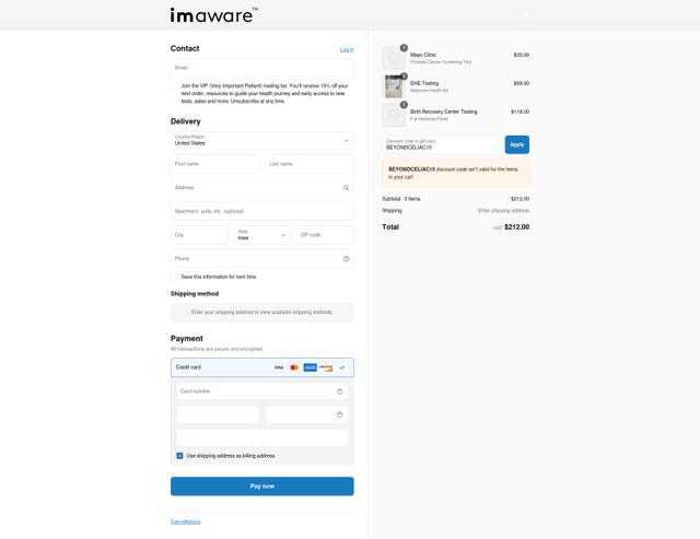 Imaware checkout page showing Imaware coupon code box | Screenshot taken by SimplyCodes community member on Aug 30, 2025