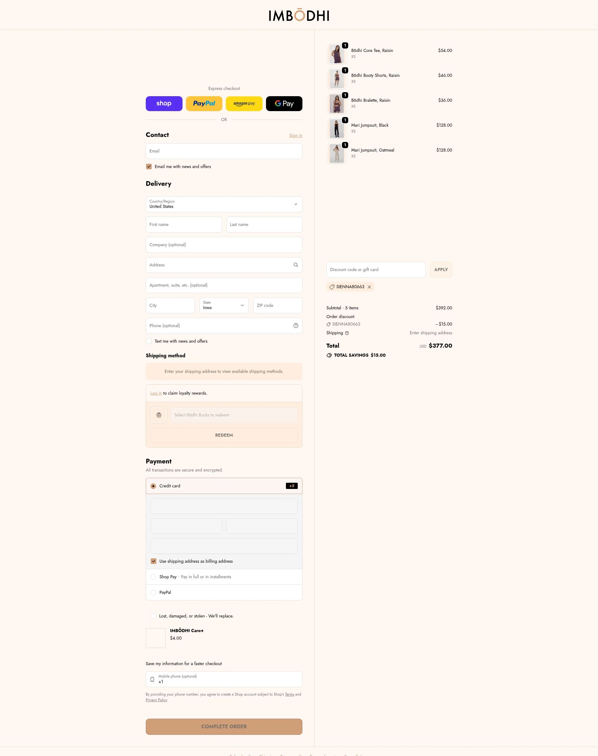 Imbōdhi checkout page showing Imbōdhi promo code box | Screenshot taken by SimplyCodes community member on Feb 13, 2026
