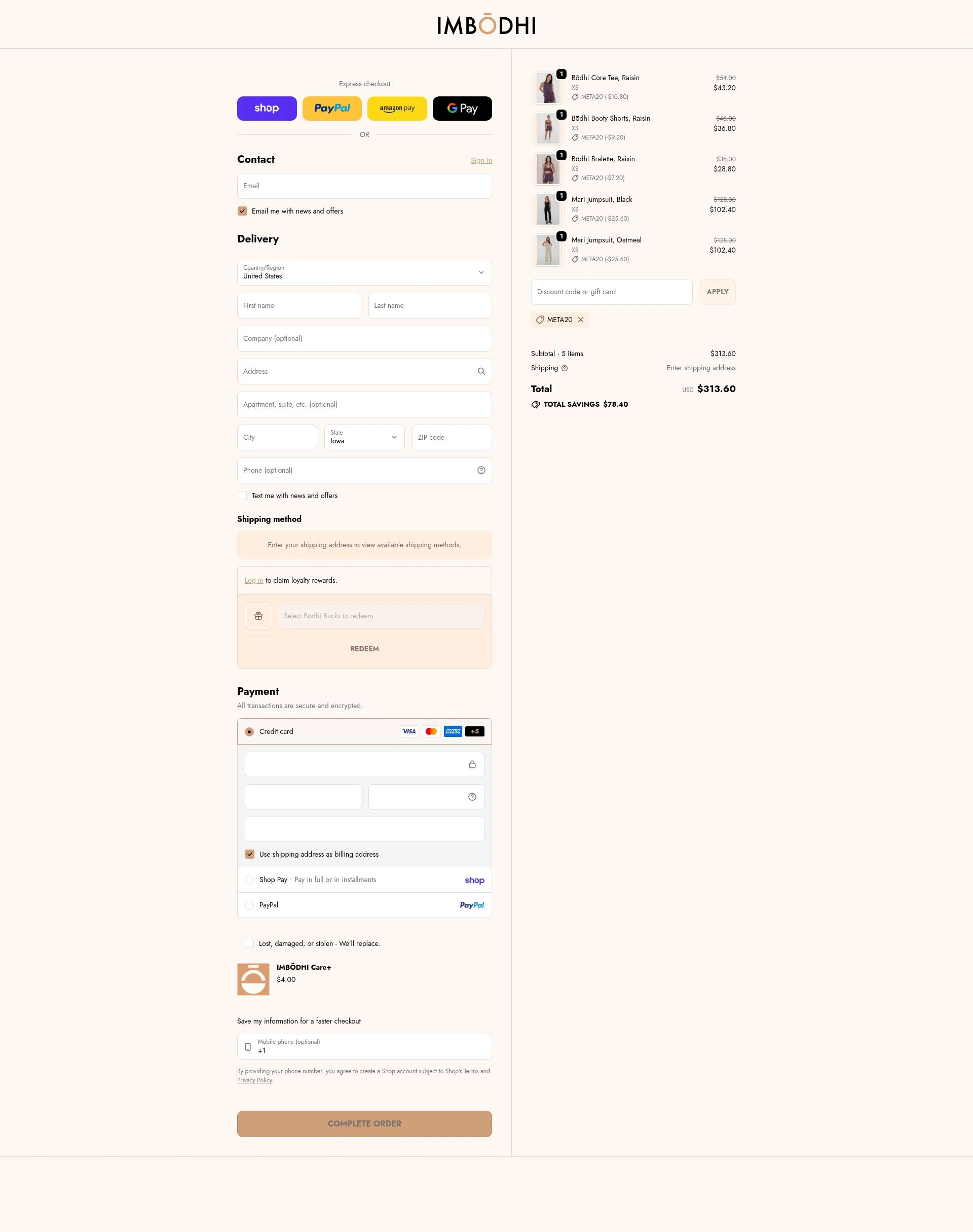 Imbōdhi checkout page showing Imbōdhi promo code box | Screenshot taken by SimplyCodes community member on Feb 17, 2026