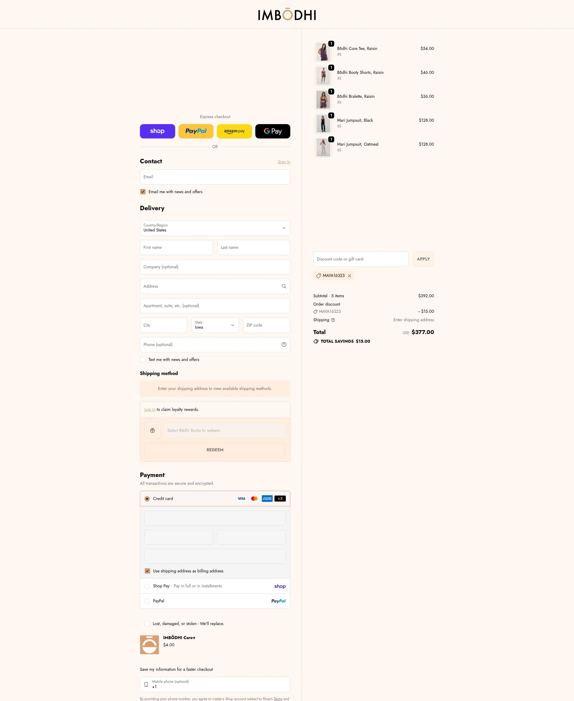 Imbōdhi checkout page showing Imbōdhi promo code box | Screenshot taken by SimplyCodes community member on Feb 17, 2026