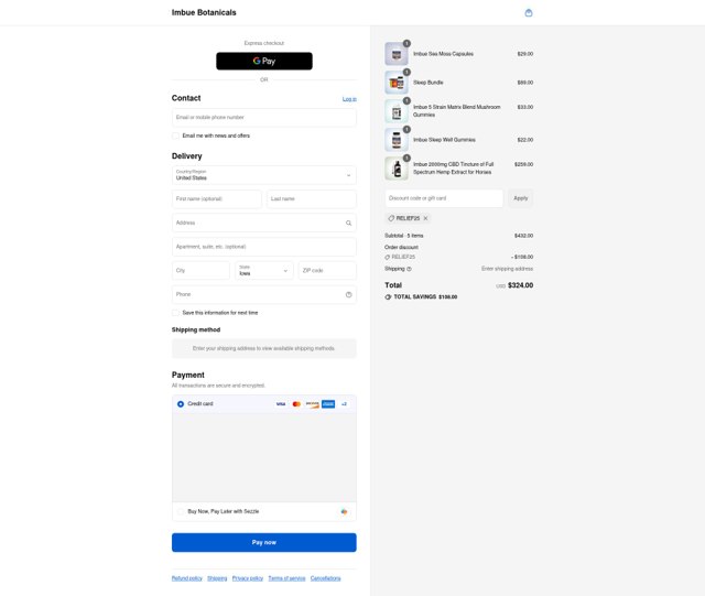 Imbue Botanicals checkout page showing Imbue Botanicals coupon code box | Screenshot taken by SimplyCodes community member on Sep 8, 2025