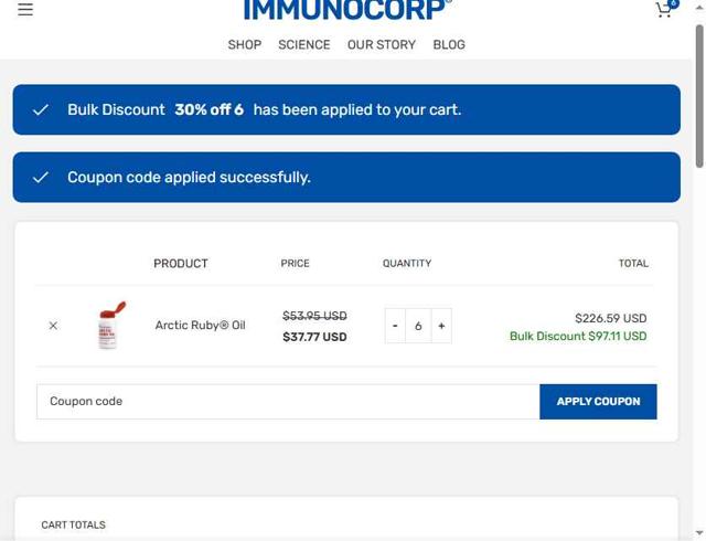 IMMUNOCORP checkout page showing IMMUNOCORP coupon code box | Screenshot taken by SimplyCodes community member on Aug 9, 2025