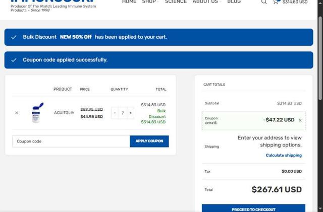 IMMUNOCORP checkout page showing IMMUNOCORP coupon code box | Screenshot taken by SimplyCodes community member on Aug 28, 2025