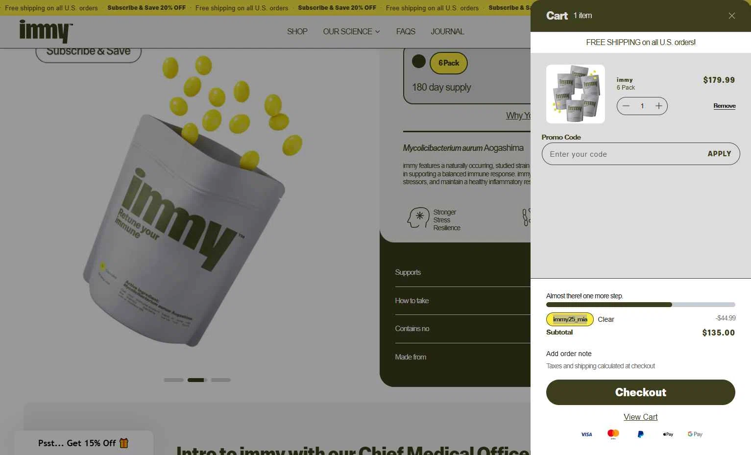 immy checkout page showing immy promo code box | Screenshot taken by SimplyCodes community member on Sep 10, 2025