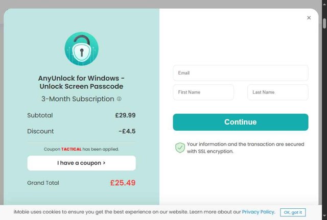 iMobie checkout page showing iMobie promo code box | Screenshot taken by SimplyCodes community member on Sep 1, 2025