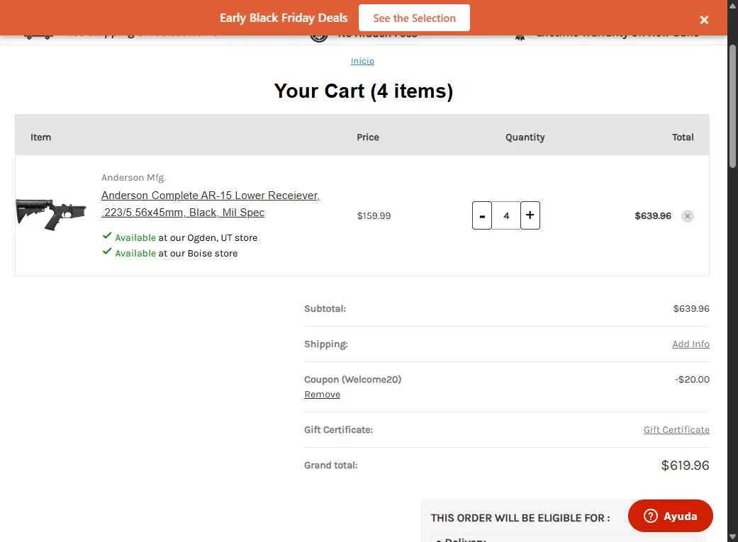 Impact Guns checkout page showing Impact Guns promo code box | Screenshot taken by SimplyCodes community member on Nov 16, 2025