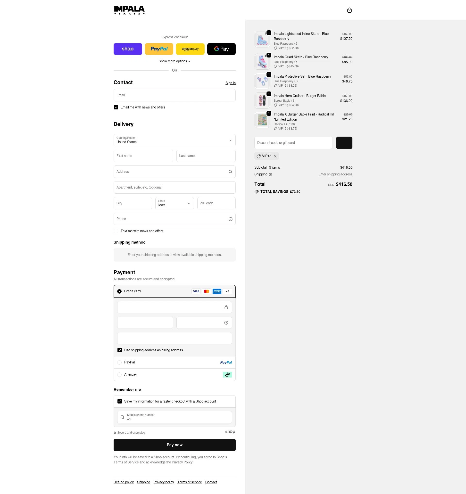 Impala Skates checkout page showing Impala Skates discount code box | Screenshot taken by SimplyCodes community member on Nov 28, 2025