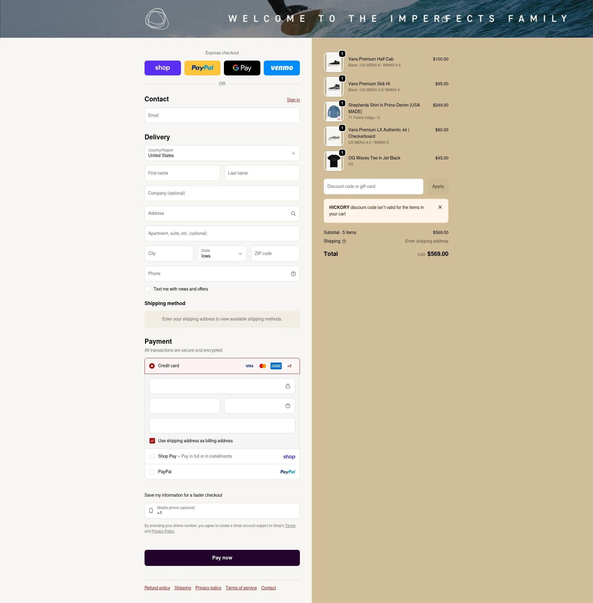 Imperfects checkout page showing Imperfects discount code box | Screenshot taken by SimplyCodes community member on Feb 16, 2026