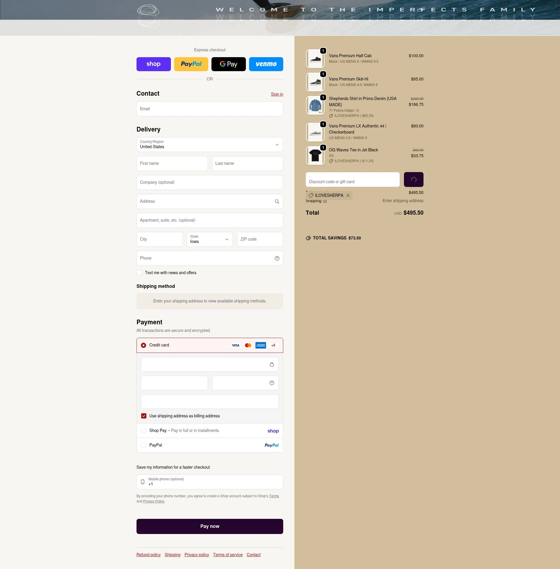 Imperfects checkout page showing Imperfects discount code box | Screenshot taken by SimplyCodes community member on Feb 15, 2026