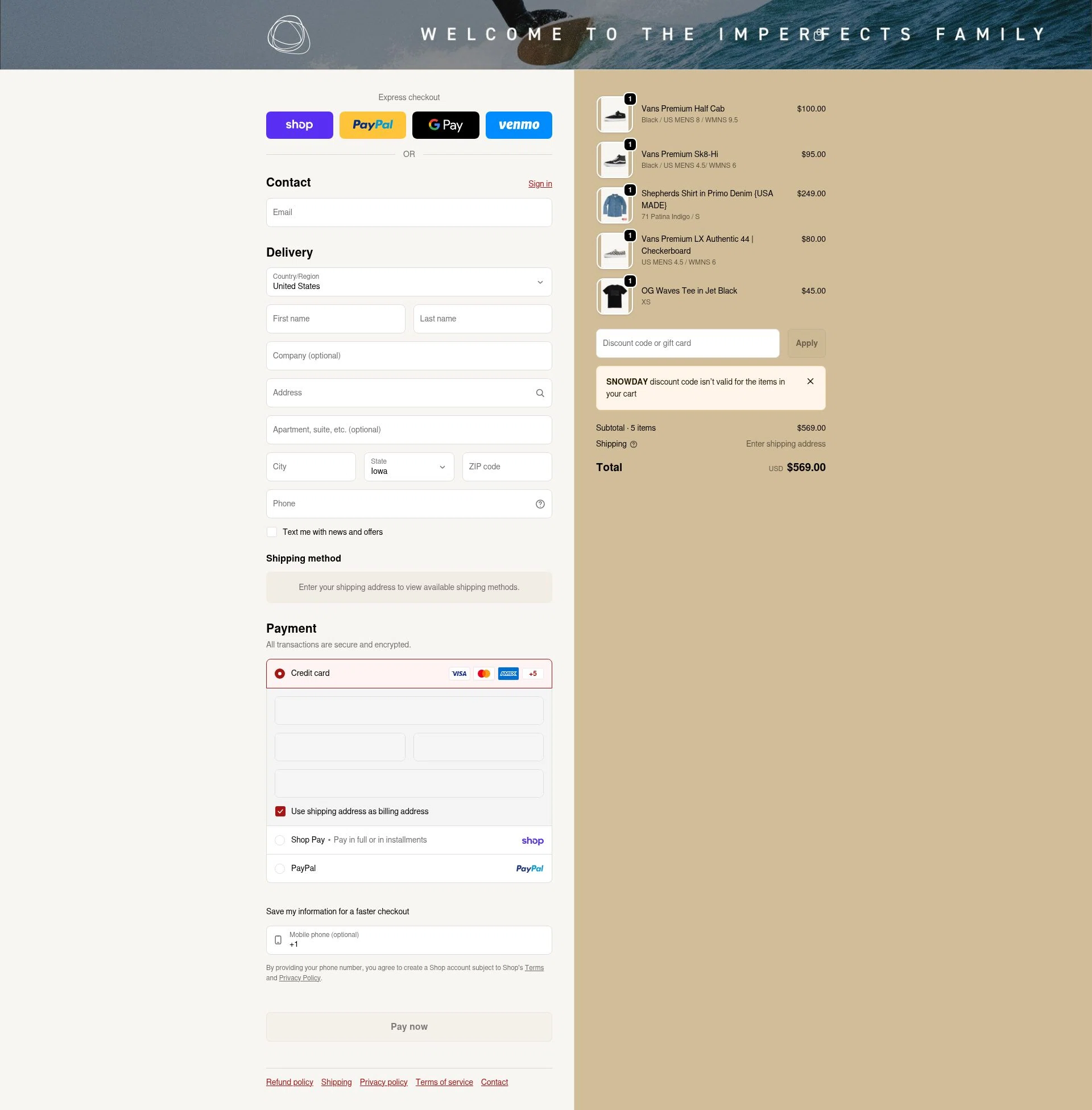Imperfects checkout page showing Imperfects discount code box | Screenshot taken by SimplyCodes community member on Feb 17, 2026