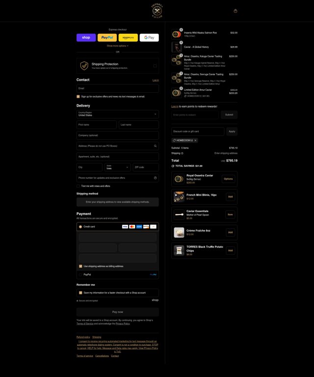 Imperia Caviar checkout page showing Imperia Caviar discount code box | Screenshot taken by SimplyCodes community member on Sep 7, 2025