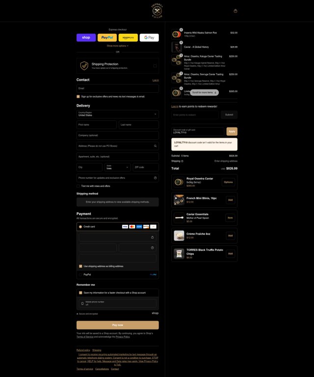 Imperia Caviar checkout page showing Imperia Caviar discount code box | Screenshot taken by SimplyCodes community member on Sep 7, 2025