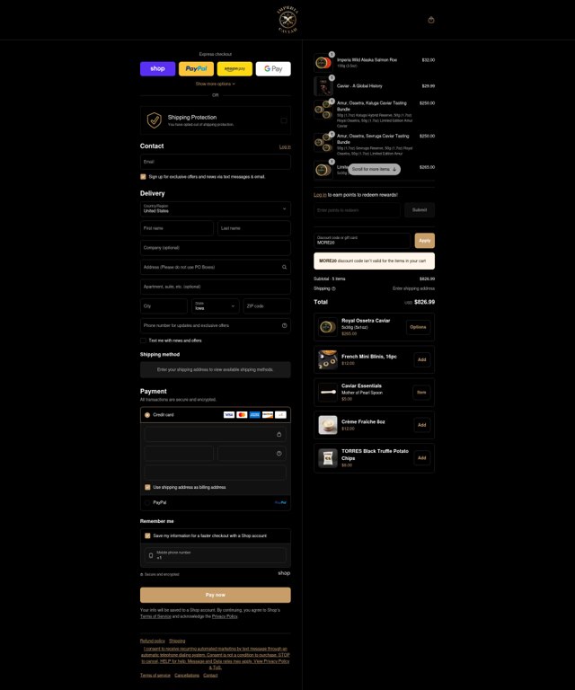 Imperia Caviar checkout page showing Imperia Caviar discount code box | Screenshot taken by SimplyCodes community member on Sep 7, 2025