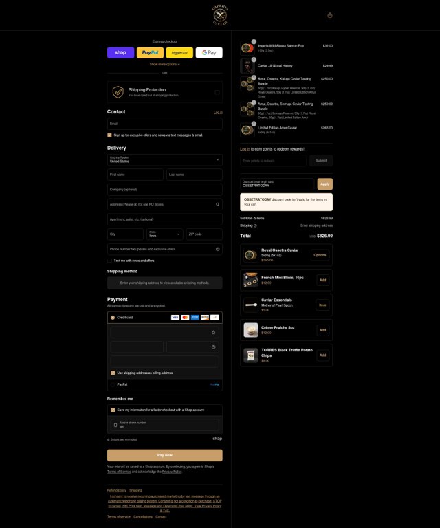 Imperia Caviar checkout page showing Imperia Caviar discount code box | Screenshot taken by SimplyCodes community member on Sep 7, 2025