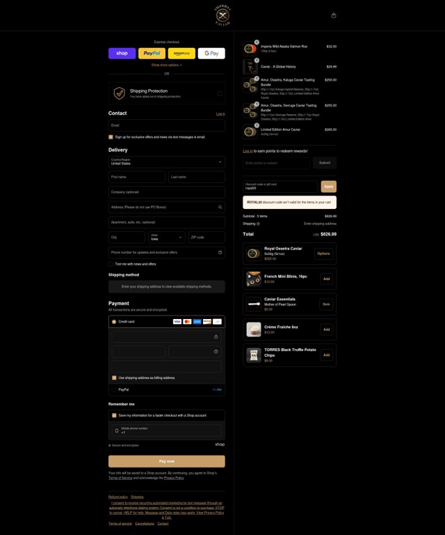 Imperia Caviar checkout page showing Imperia Caviar discount code box | Screenshot taken by SimplyCodes community member on Sep 7, 2025
