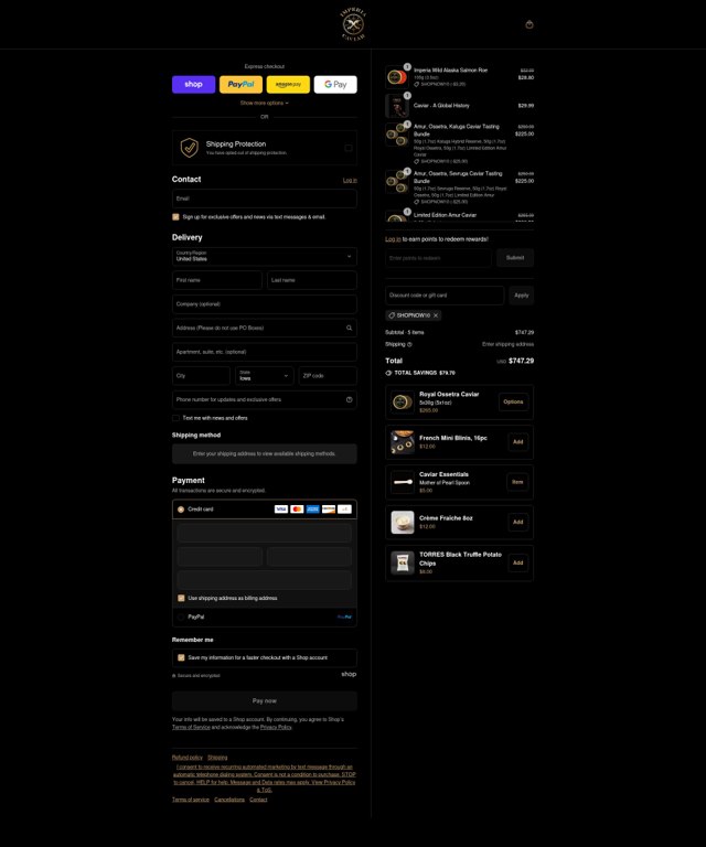 Imperia Caviar checkout page showing Imperia Caviar discount code box | Screenshot taken by SimplyCodes community member on Sep 7, 2025
