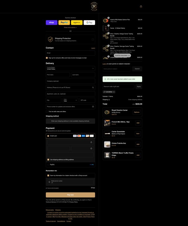 Imperia Caviar checkout page showing Imperia Caviar discount code box | Screenshot taken by SimplyCodes community member on Sep 7, 2025