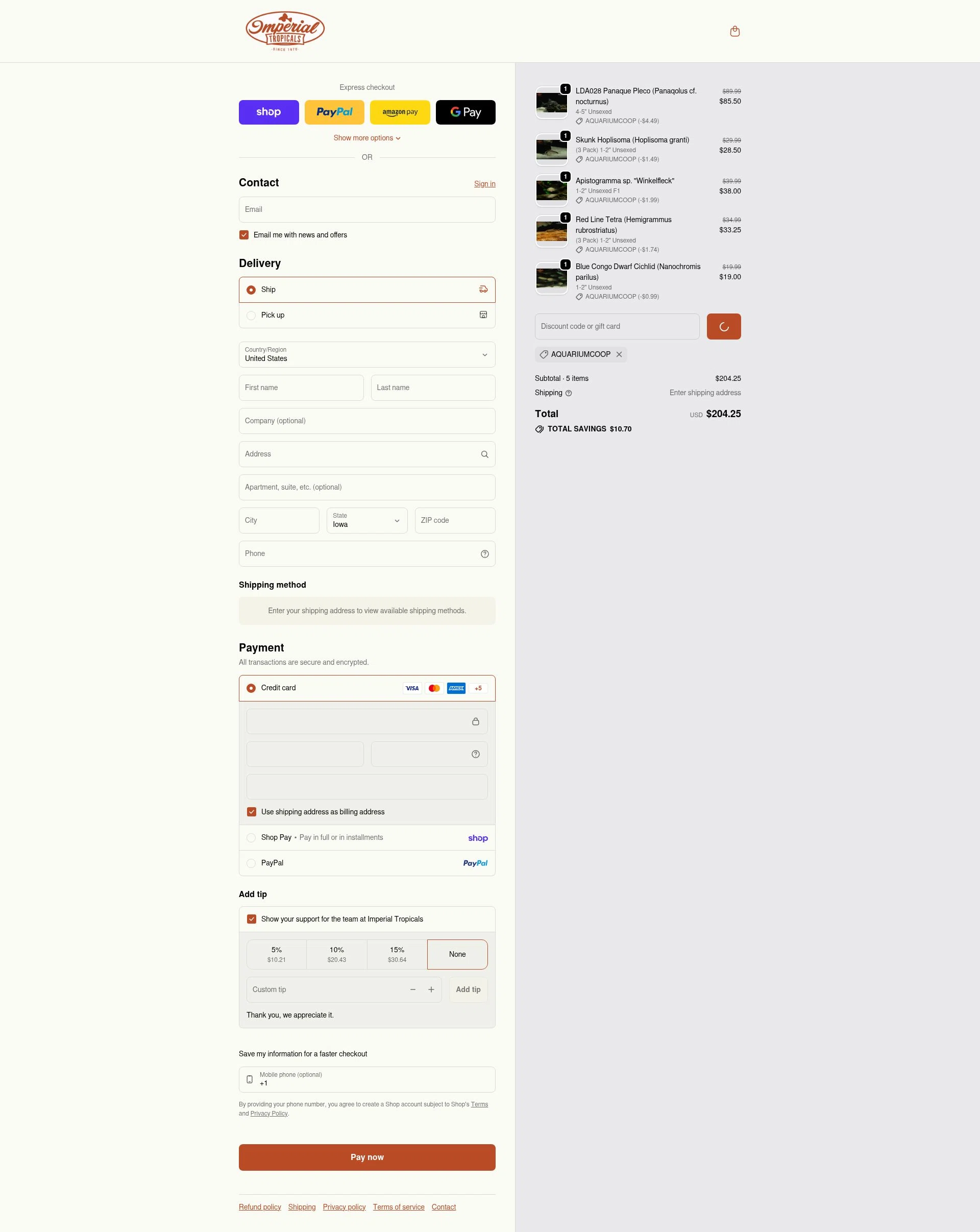 Imperial Tropicals checkout page showing Imperial Tropicals promo code box | Screenshot taken by SimplyCodes community member on Feb 3, 2026