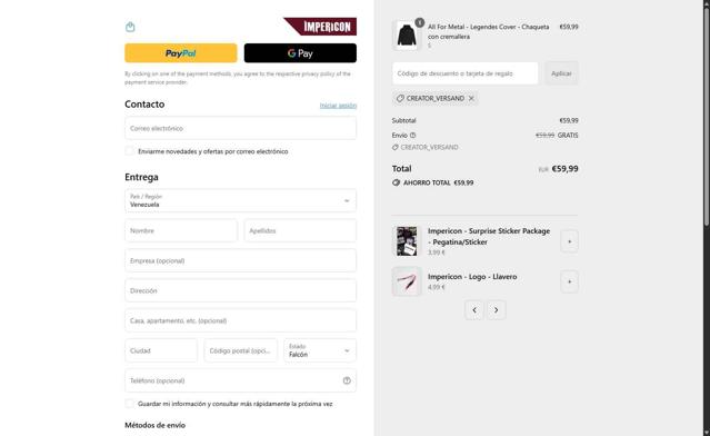 Impericon checkout page showing Impericon discount code box | Screenshot taken by SimplyCodes community member on Sep 8, 2025