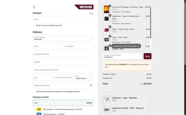 Impericon checkout page showing Impericon discount code box | Screenshot taken by SimplyCodes community member on Sep 7, 2025