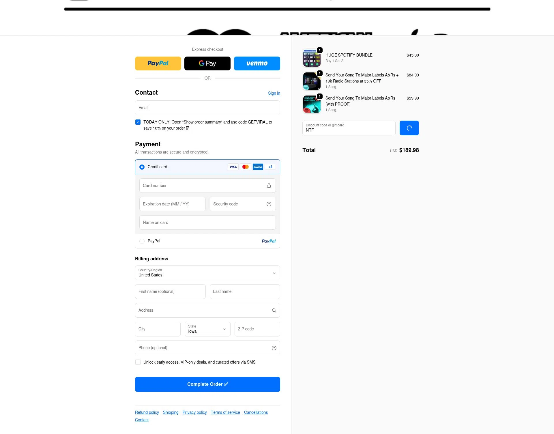 Imperium Network checkout page showing Imperium Network promo code box | Screenshot taken by SimplyCodes community member on Feb 7, 2026