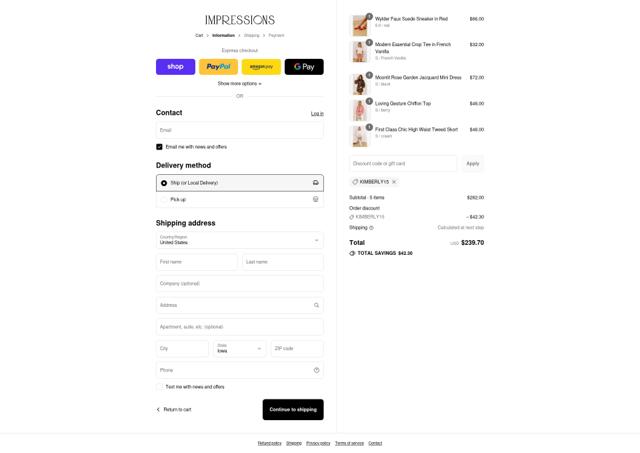 Impressions checkout page showing Impressions coupon code box | Screenshot taken by SimplyCodes community member on Sep 8, 2025