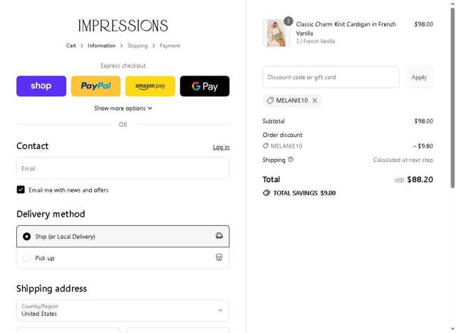 Impressions checkout page showing Impressions coupon code box | Screenshot taken by SimplyCodes community member on Sep 3, 2025