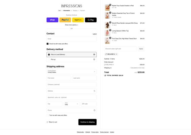Impressions checkout page showing Impressions coupon code box | Screenshot taken by SimplyCodes community member on Sep 3, 2025
