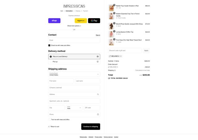 Impressions checkout page showing Impressions coupon code box | Screenshot taken by SimplyCodes community member on Sep 12, 2025