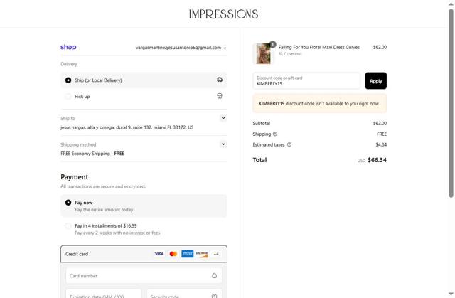 Impressions checkout page showing Impressions coupon code box | Screenshot taken by SimplyCodes community member on Sep 4, 2025