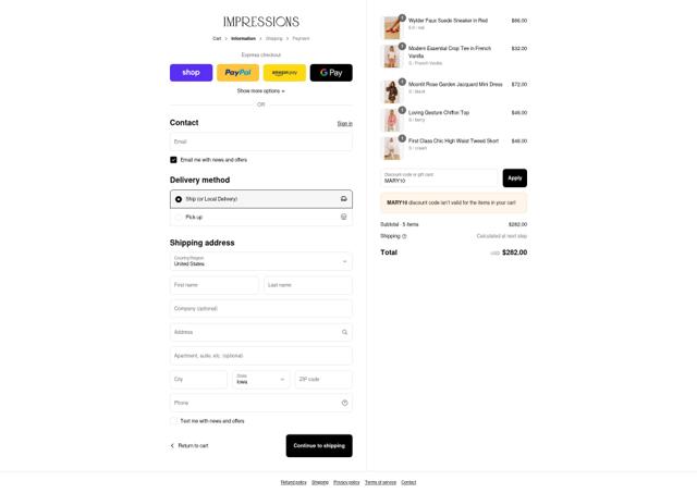 Impressions checkout page showing Impressions coupon code box | Screenshot taken by SimplyCodes community member on Sep 12, 2025