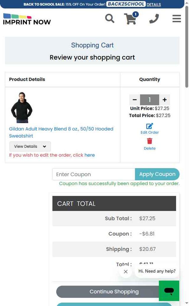 Imprint Now checkout page showing Imprint Now coupon code box | Screenshot taken by SimplyCodes community member on Aug 9, 2025