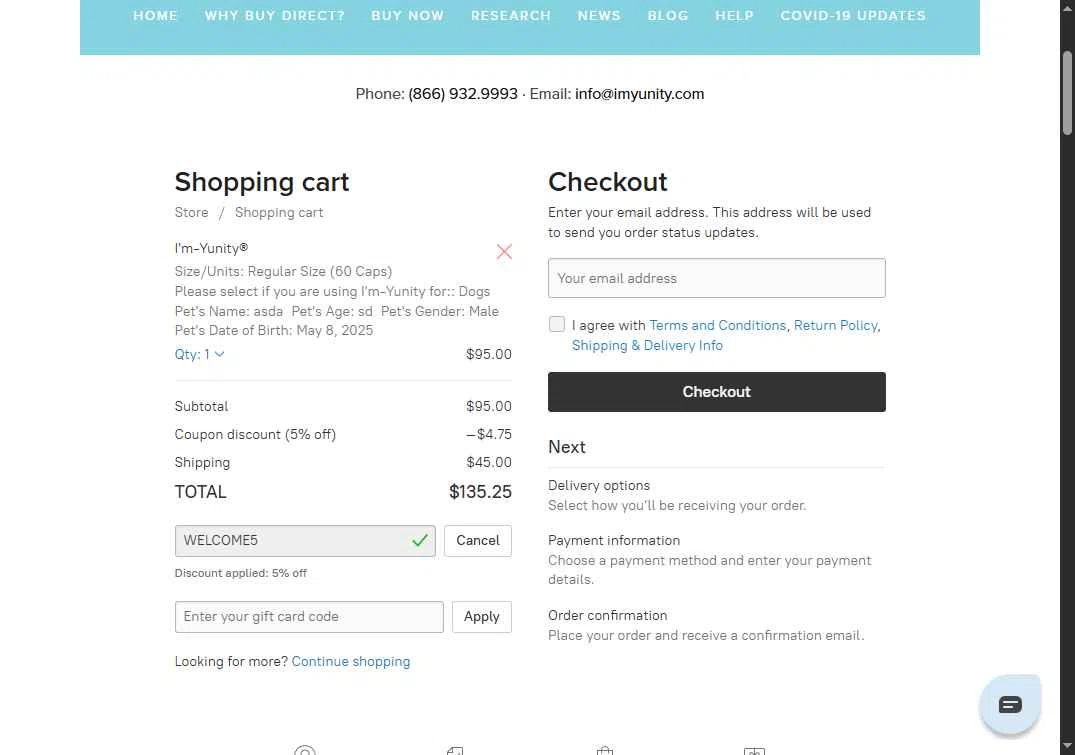 I'm-Yunity checkout page showing I'm-Yunity promo code box | Screenshot taken by SimplyCodes community member on May 19, 2025
